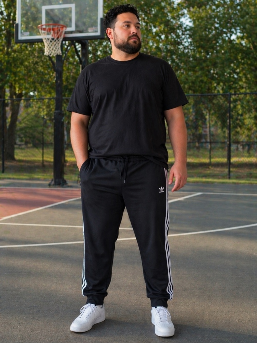 Adidas Black Track Pants 2XL 3 Stripe Joggers Drawstring Waist Athletic